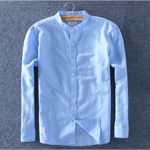 Schinteon Men Spring Summer Cotton Linen Shirt Slim Stand Collar Comfortable Undershirt Male Plus Size Top Quality Free Shipping
