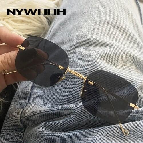 NYWOOH Rectangle Small Sunglasses Women Men Vintage Rimless Gradient Sun Glasses Ladies Retro Frameless Shades Eyewear UV400