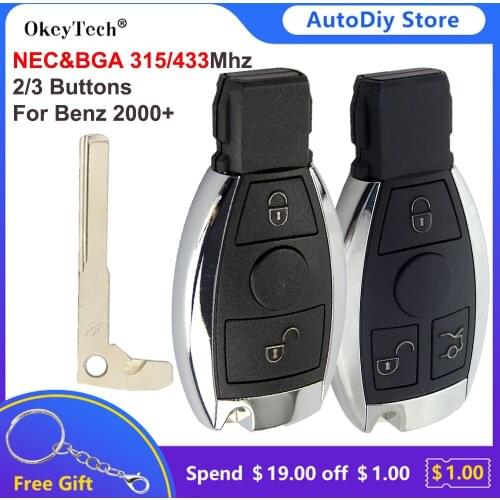 Okeytech Good Price 315/433Mhz With NEC&BGA Key Shell Smart Remote Control Car Key For Benz 2000+ Year For Mercedes 2/3 Buttons