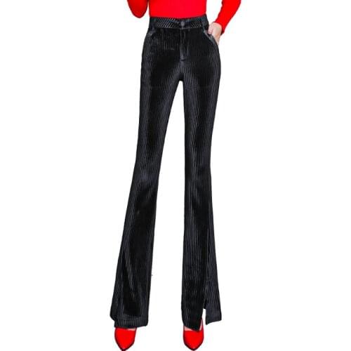 Corduroy Flare Pants Women Casual Wide Leg Pants for Winter Autumn 2020 Slim Fitted Flare Long Trousers