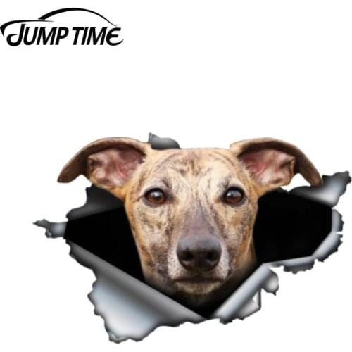 Jump Time 13cm x 8.6cmBrindle greyhound Sticker Torn Metal Bumper Decal Funny Car Stickers Window Trunk Animal 3D Car Styling