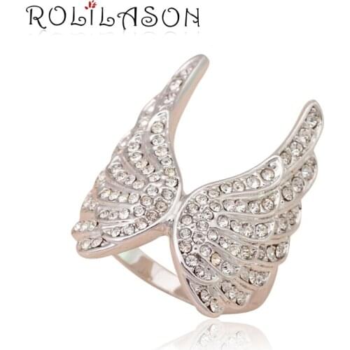 Huge Wing Health fashion Jewelry Nickel & Lead Free Austrian Zircon silver color filled Element Ring size #6#7.5#9 JR1973