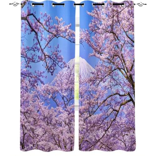 Mount Fuji Cherry Tree Pink Flowers Blackout Curtains For Living Room Kids Window Treatment Cortina For Kitchen Bedroom