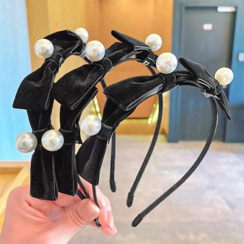 Ruoshui Woman Elegant Pearl Bowknot Hairpins Ladies Headband Princess Headwear Women Bezel Hair Accessories Turban Headwrap