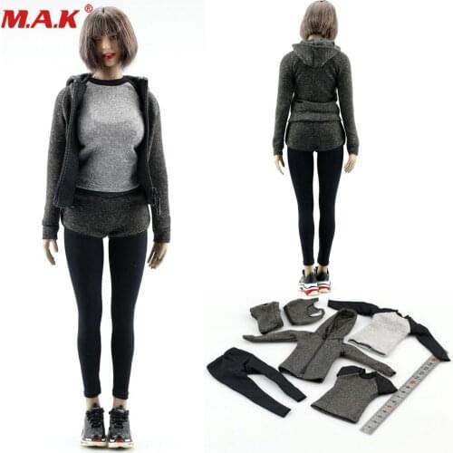 1/6 Female yoga clothes fitness clothes suit FA008 clothes gray 6-piece set For 12 inches Action Figure Dolls