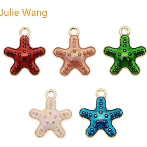 Julie Wang 10pcs Enamel Small Starfish Charms Alloy Gold Tone Sea Beach Pendant Necklace Bracelet Jewelry Making Accessory