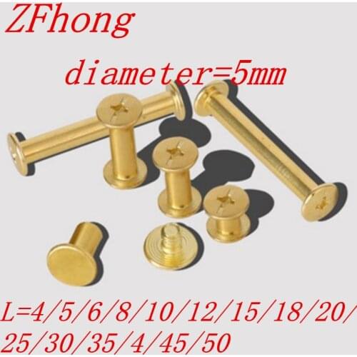 100pcs/lot M5X4/5/6/8/10/12/15/18/20/25/30/35/40/45/50 Brass Plated Chicago Screw ,Account Books Screw, Books Butt Screw