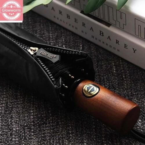 115 cm bone strengthening 10 wind storm double increase automatic folding umbrella women to restore ancient ways wooden handle