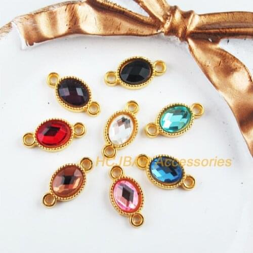 16 New Charms Gold Color Retro Oval Mixed Crystal Connectors 8.5x16.5mm