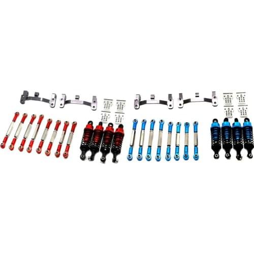 2Set Upgrade Metal Pull Rod Tie Rod Pull Rod Base Shock Absorber for WPL B14 B24 C14 C24 C34 1/16, Blue & Red