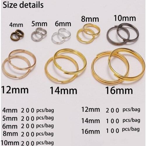 200pcs/lot 4 5 6 8 10 12 14 16mm Open Jump Rings Double Loops Split Rings Connectors For DIY Jewelry Making Supplies