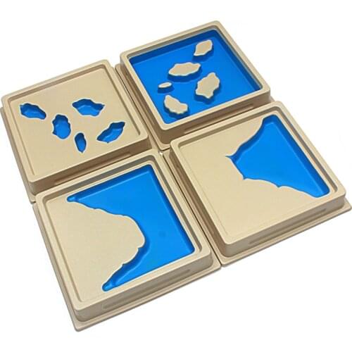 4Pcs Montessori Materials Geography Toy Land & Water Trays Set 2 Plastic Toys for Children Early Childhood Education Preschool