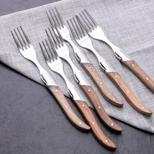 6pc/set Top Quality Olive Wood Dinnerware Set 304 Stainless Steel Western Cutlery Set Kitchen Tableware