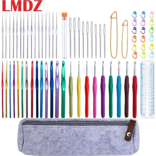 LMDZ 72Pcs Handle Crochet Hook Knitting Needles Set DIY Craft Marking Clips Sewing Tools Ergonomic Yarn Weave Crochet Needles