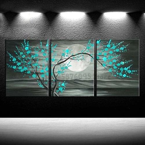 Diamond painting 3 pcs of gray and blue green floral plum trees full square/round drill rhinestone embroidery wall decor TT5586