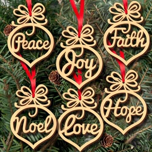 Behogar 6Pcs Wooden Christmas Trees Hanging Pendant Decoration For Home Christmas Tree Decor Xmas Hollow Hanging Tags Decoration