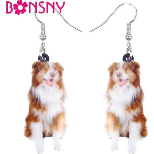 Bonsny Acrylic Happy Border Collie Dog Earrings Big Long Dangle Drop Fashion Cartoon Animal Jewelry For Women Girls Teens Charms