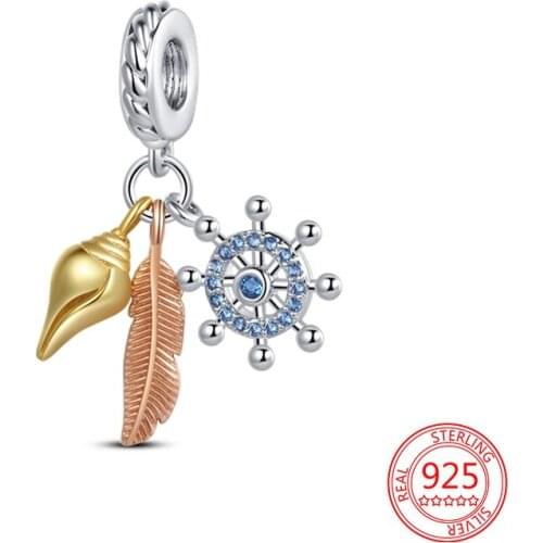 New 925 Sterling Silver Conch Feather Wheel Rudder Charms Bead Fashion Jewelry Fit Original Pandora Bracelet Bangle Making Women