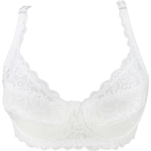 Big Size Sexy Underwire Embroidery Lace Bra 32-40BC Brassiere Gather Support Chest Push Up Bra Ultrathin Deep U Plunge Bralette