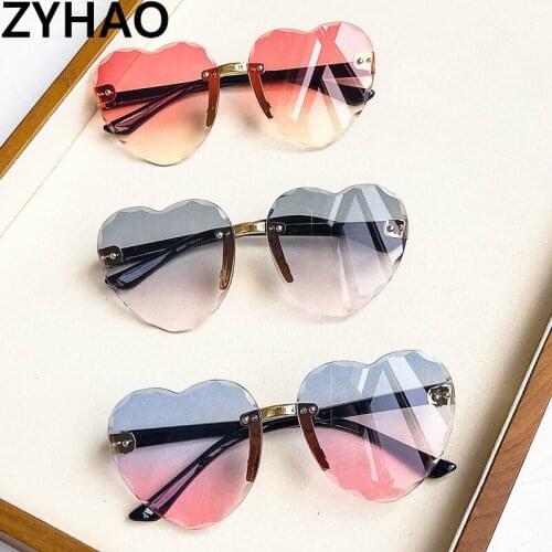 2020 Kids Fashion Frameless Children Love Sunglasses Child Trimmed Heart Marine Lens Sun Glasses Girls Boys Oculos Masculino