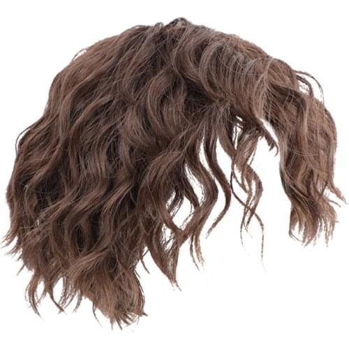 DIANQI Short Curly Black Synthetic Wigs With Bangs for Men Women Boy Fake Hair Males Wig