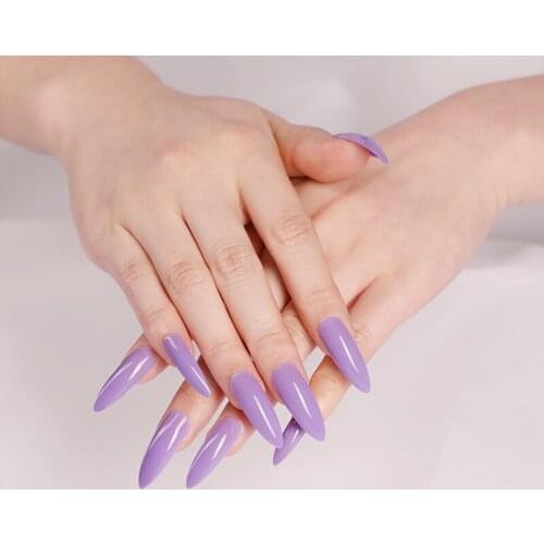 Extra long pointed oval fake nails slim art salon nail crystal diamond nail purple P1978