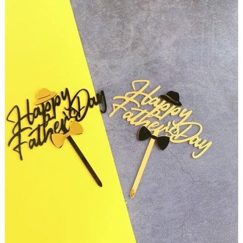 Ins Bow tie hat Fathers Day Birthday Cake Topper Cool DAD Happy Birthday Acrylic cake Toppers for Party Cakes Decoration Gifts