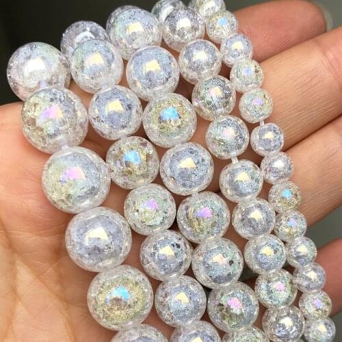 Smooth AB Color Snow Cracked Crystal Beads Round Loose Spacer Beads For Jewelry DIY Bracelet Accessories 15'' 4 6 8 10 12mm
