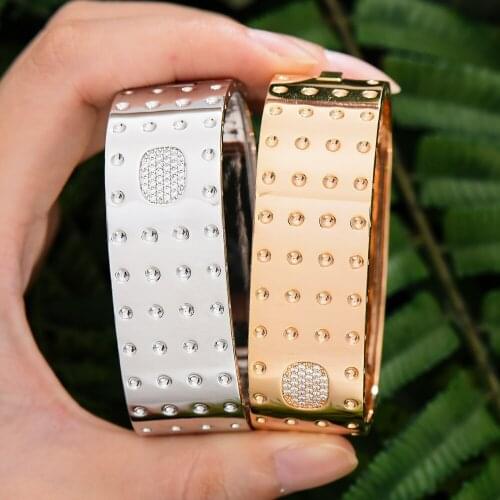 Jimbora Original Design Luxury wide Bangle Jewelry For Women Full Micro Cubic Zircon Jewelry Bangle for Women Girls Party 2021