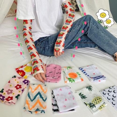 Korea summer sunshade in Harajuku ulzzang bf street clothing New rainbow personality color striped flower mesh yarn women gloves