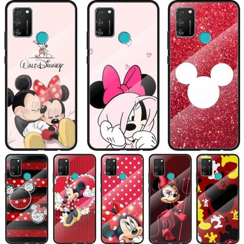 Red Mickey Minnie Tempered Glass Cover For Honor 30 20 10 9X 8X Pro Plus Lite Silicone Phone Case Coque