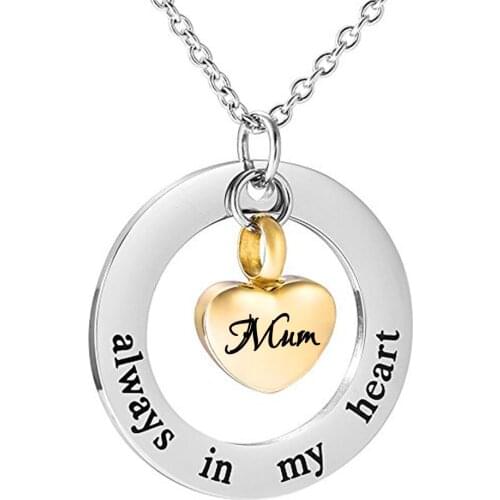 Cremation Jewelry Urn Necklace for Ashes Always in my heart Memorial Heart Pendant beautiful Keepsake-gold