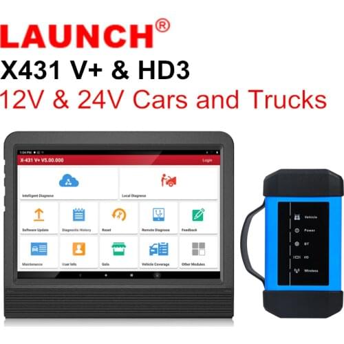 Launch X431 V+ 10.1inch Tablet Global Version with HD3 Ultimate Heavy Duty Adapter Work on both 12V & 24V Cars and Trucks