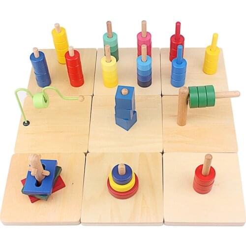 Montessori Materials Colorful Discs on Horizontal Vertical Dowel Sets Early Education Wood Toys for Toddlers Hand & Feet Finders