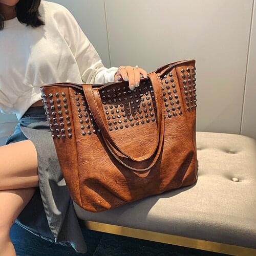 Fashion Rivet Shoulder Bags For Women Leather Luxury Handbags Women Bags Designer Ladies Hand Bag Big Totes Top-handle