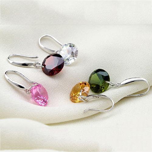 Fashion Womens Earrings Silver Plated Hook Round Rhinestone Earrings Wedding Modern Jewelry aretes de mujer серьги женские