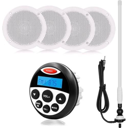 Marine Stereo Bluetooth Radio Audio Receiver Car MP3 Player+2 Pair 4inch Marine Waterproof Speaker+FM Antenna For ATV Motorcycle