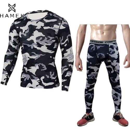 Mens Compression Sets Bodybuilding Running Tights Long Sleeves Shirts Pants Leggings Sport Suits Workout Fitness Sportswear