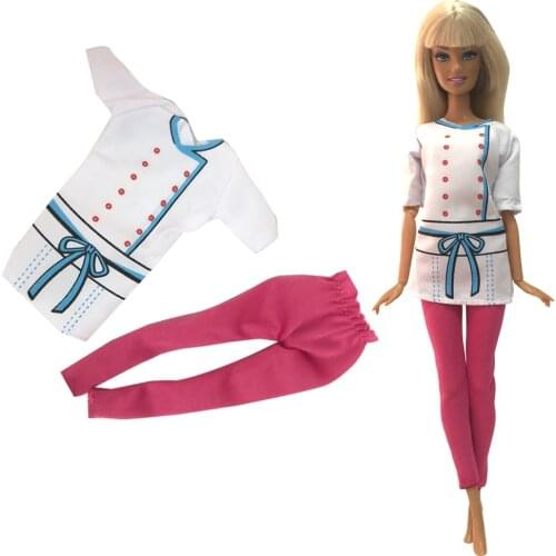 NK One Set Doll Dress Cook Clothing Handmade Cosplay Costume Chef Clothes For Barbie Doll 1/6 BJD Dolls Kids Gift 002B 5X