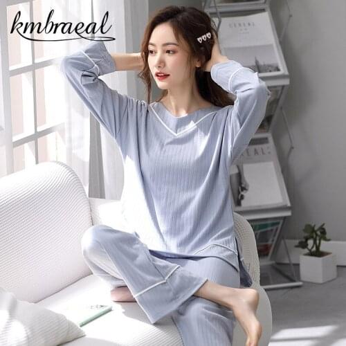 Autumn Winter Pajamas for Woman Solid Pyjama Fashion Homewear V-neck Soft Cotton Leisure Gentle Sleepwear Female Plus Size 3xl