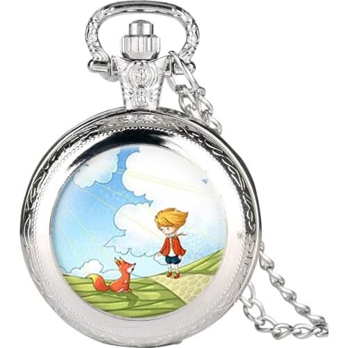 Quartz Mens Necklace Pocket Watch Cartoon Pattern Pocket Watch for Boy Arabic Number Pocket Watches for Teenager
