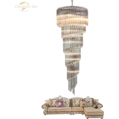 Luxury LED Chandeliers Traditional Nordic Glass Spiral Big Metal Pendant Hanging Lamp Lustre for Living Room Staircase Villa