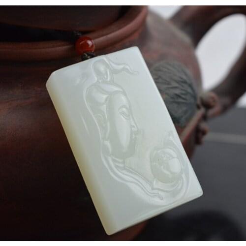Xinjiang Hetian jade Guanyin lotus seeds pendant