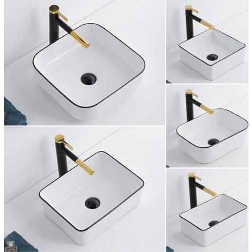 Nordic Above Counter Basin Black Ceramic Wash Basin Single Basin Rectangular Round Household Basin Balcony Mini Washbasin Glossy