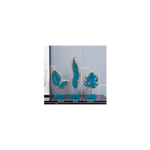 RESIN ORNAMENTS BLUE PALM LEAVES STATUE DESK DECOR MARBLE TEXTURE BASE STATUETTE NORDIC HOME DECORATION ACCESSORIES MODERN