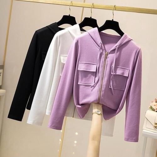 Size ladies' spring 2021 new fat younger sister fashion show thin hooded zipper knitting cardigan leisure small coat