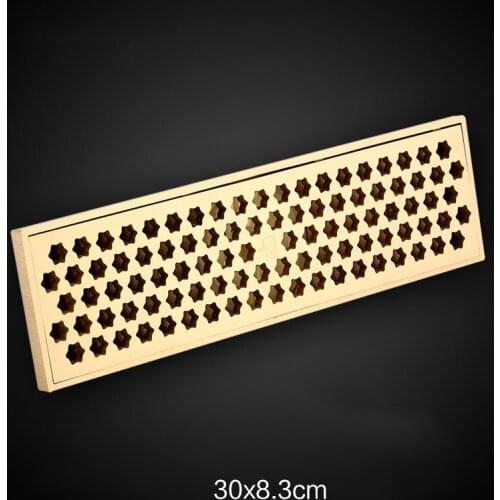 High quality Gold Pure copper brass 300*83mm bathroom Linear Shower Drain Floor Strainer drainer