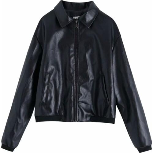 Nice Moto Style Women PU Leather Jackets Fad Autumn Black Pockets Ladies Leather Coats Vogue Female Zipper Jacket Girls Chic