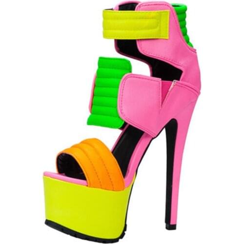 New Design Hot 2021 Plus Size 47 Mix Color Shoes Woman Boots Female Platform Zip Up Super High Heels Summer Boots