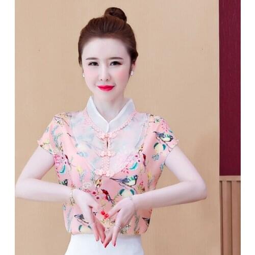 Retro print 2021 spring and summer temperament new top loose western style short-sleeved shirt women casual